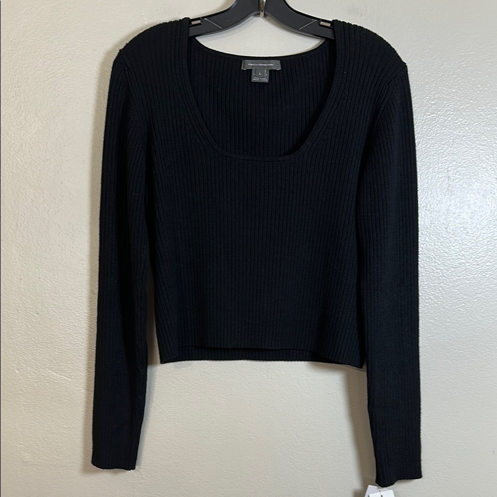 NEW French Connection Black Ribbed Long Sleeve Top‎